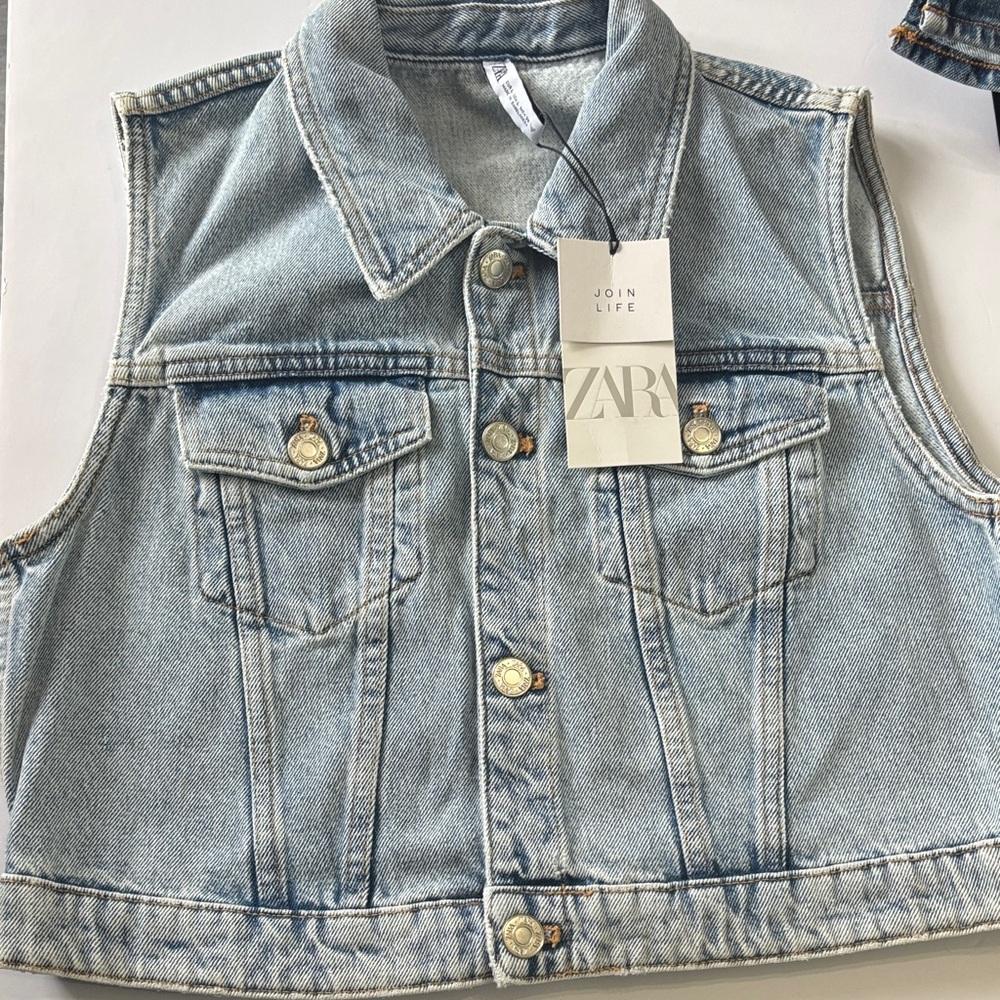 Zara Faded Blue Denim Sleeveless Jacket